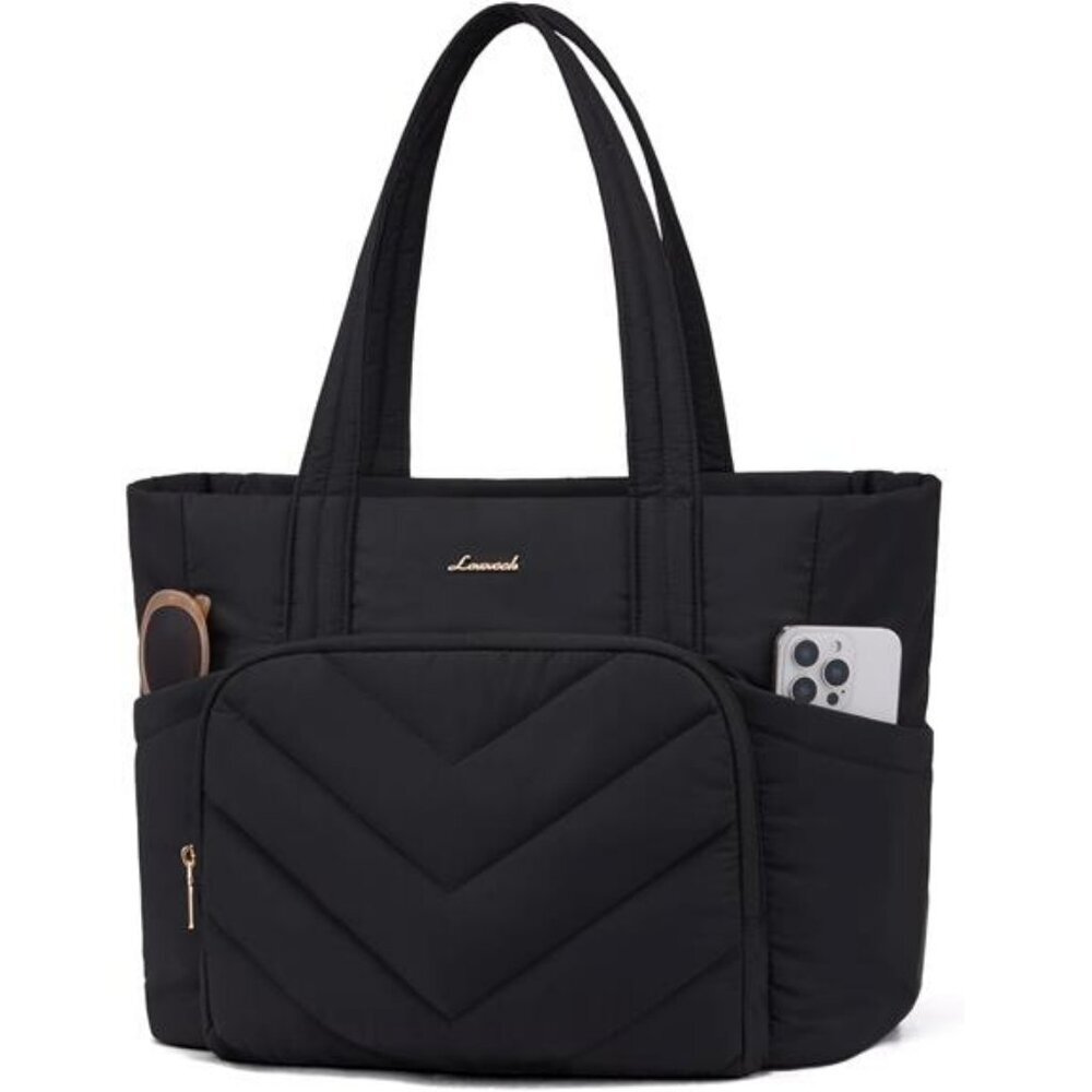 Womens Quilted Puffer Tote Bag Large Work Travel Nurse Bag with Zipper Pockets